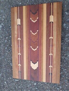 Handcrafted Multicolor Wood Cutting Board - Decorative Chevron Inlay